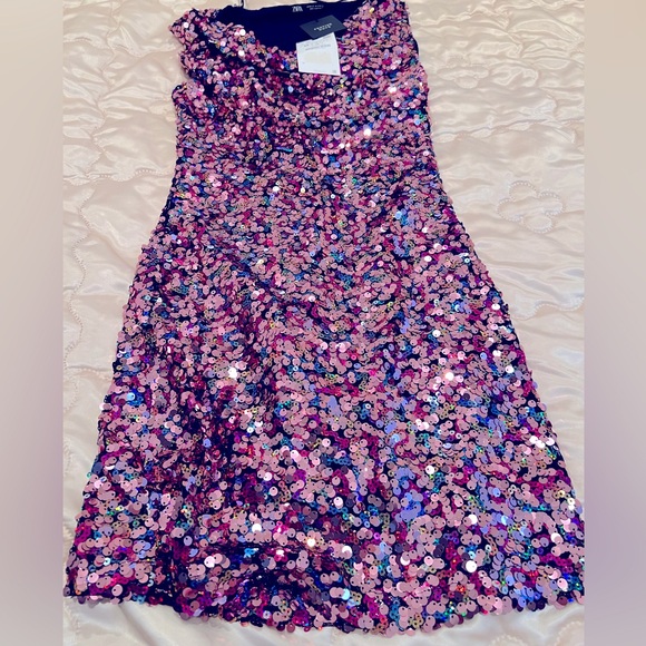 Zara Cowl Neck, Multicolor Sequins Dress - Picture 11 of 12